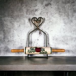 Vintage Rolling pin stoneware and apple Wood